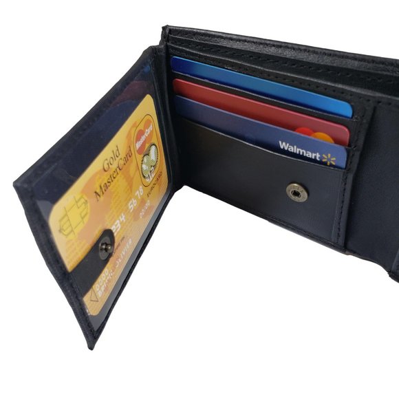 Genuine Leather Traveler Bifold Wallet Button Close - Picture 3 of 8